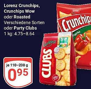 Lorenz Crunchips, Crunchips Wow oder Roasted Sorten oder Party Clubs