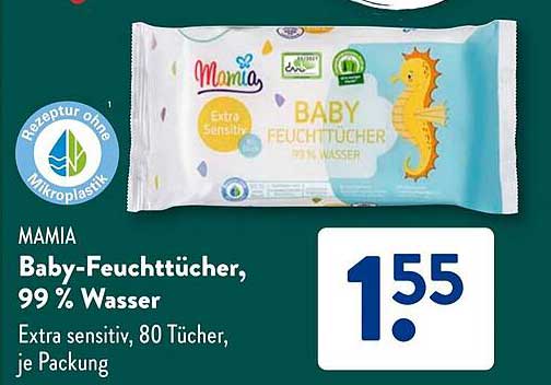 Mamia Baby-Feuchttücher, 99 % Wasser