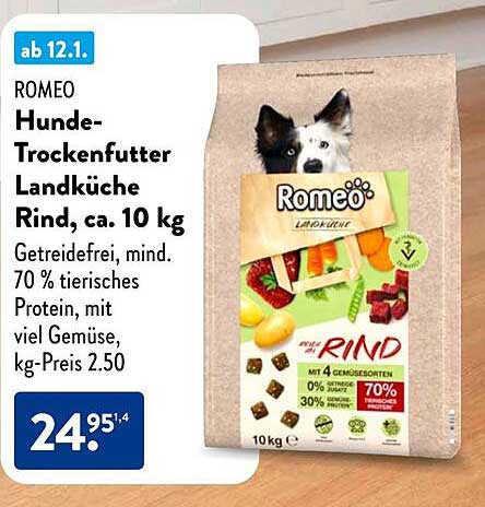 ROMEO Hunde-Trockenfutter Landküche Rind, ca. 10 kg