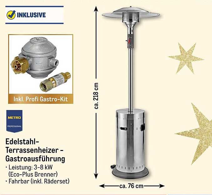 Edelstahl-Terrassenheizer - Gastroausführung