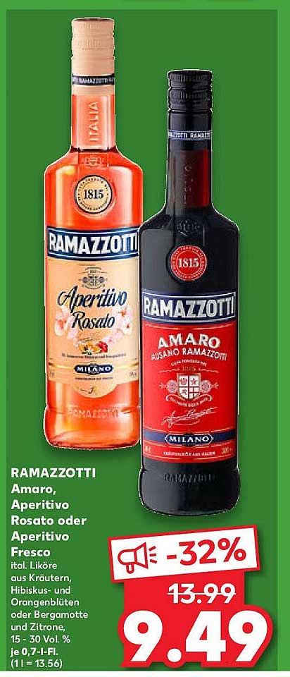 RAMAZZOTTI Amaro, Aperitivo Rosato oder Aperitivo Fresco