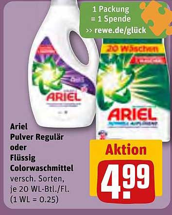 Ariel Pulver Regular oder Flüssig Colorwaschmittel