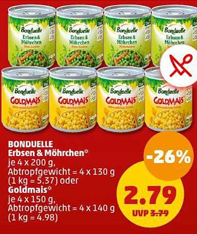 BONDUELLE Erbsen & Möhren*  
BONDUELLE GOLDMAIS*