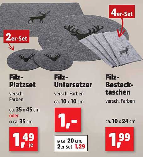 Filz-Platzset  
Filz-Untersetzer  
Filz-Bestecktaschen  