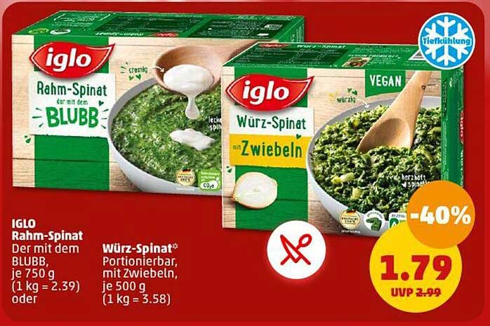 IGLO Rahm-Spinat  
Würz-Spinat mit Zwiebeln