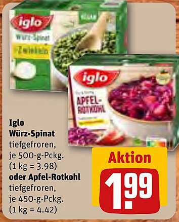 Iglo Würz-Spinat oder Apfel-Rotkohl