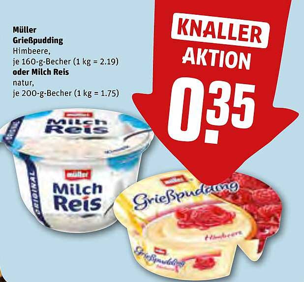 Müller Grießpudding Himbeere oder Milch Reis