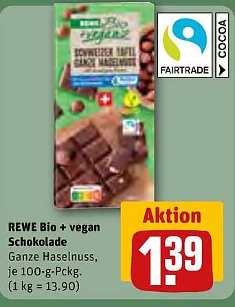 REWE Bio + vegan Schokolade Ganze Haselnuss