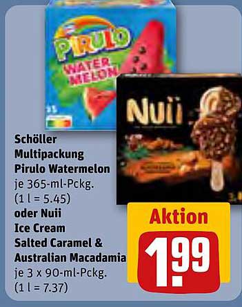 Schöller Multipackung Pirulo Watermelon oder Nuii Ice Cream Salted Caramel & Australian Macadamia