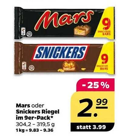 Mars oder Snickers Riegel im 9er-Pack*