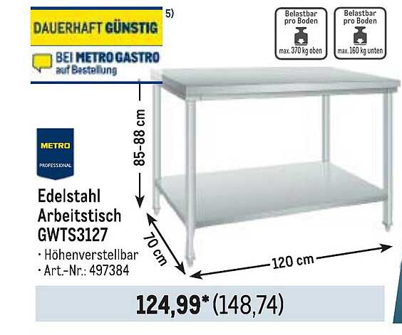 Edelstahl Arbeitstisch GWTS3127