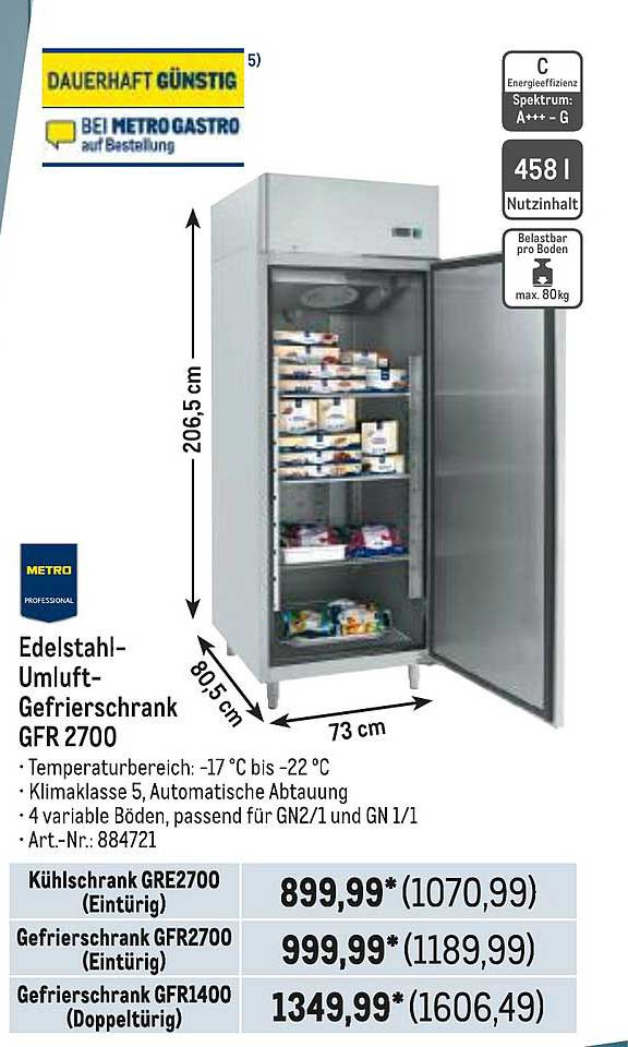 Edelstahl-Umluft-Gefrierschrank GFR 2700