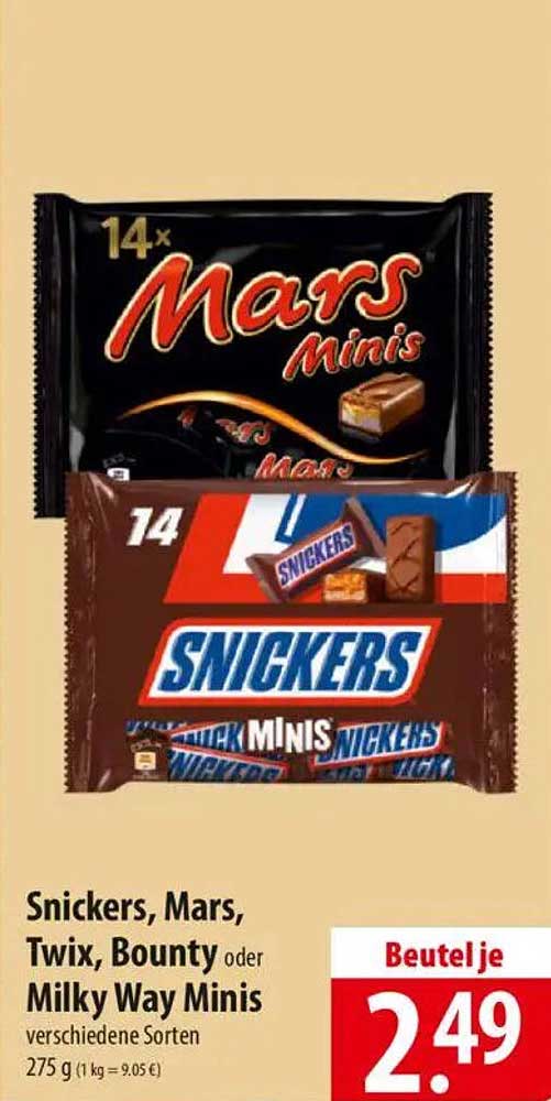 Snickers, Mars, Twix, Bounty oder Milky Way Minis