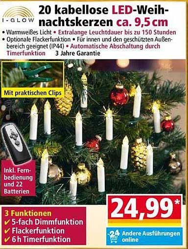 20 kabellose LED-Weihnachtskerzen