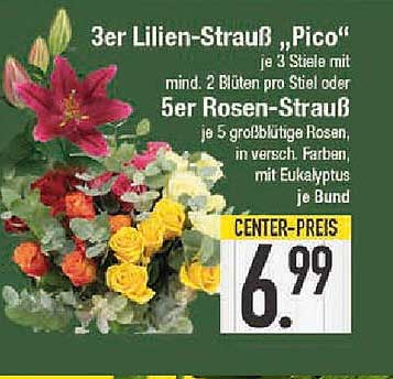 3er Lilien-Strauß „Pico“ oder 5er Rosen-Strauß