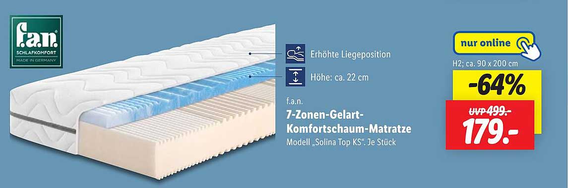 7-Zonen-Gelart-Komfortschaum-Matratze Modell „Solina Top KS“