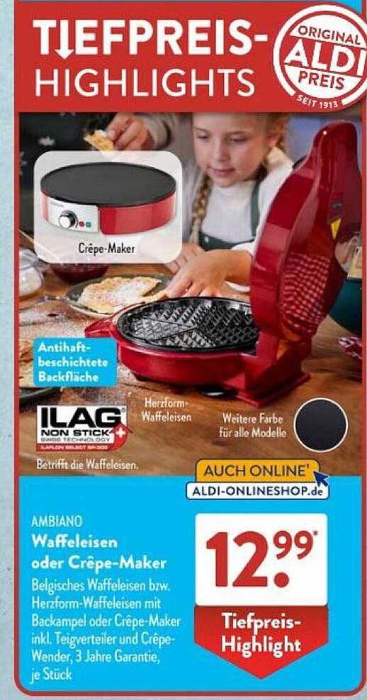 AMBIANO Waffeleisen oder Crêpe-Maker