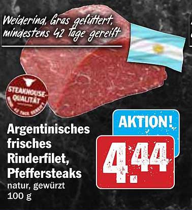 Argentinisches frisches Rinderfilet, Pfeffersteaks