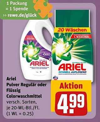 Ariel Pulver Regular oder Flüssig Colorwaschmittel