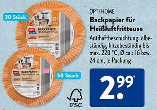 Backpapier für Heißluftfritteuse