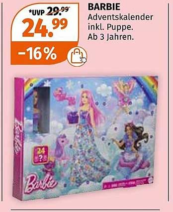 BARBIE Adventskalender inkl. Puppe.