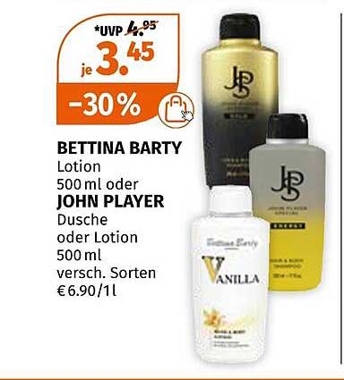 BETTINA BARTY Lotion oder JOHN PLAYER Dusche oder Lotion