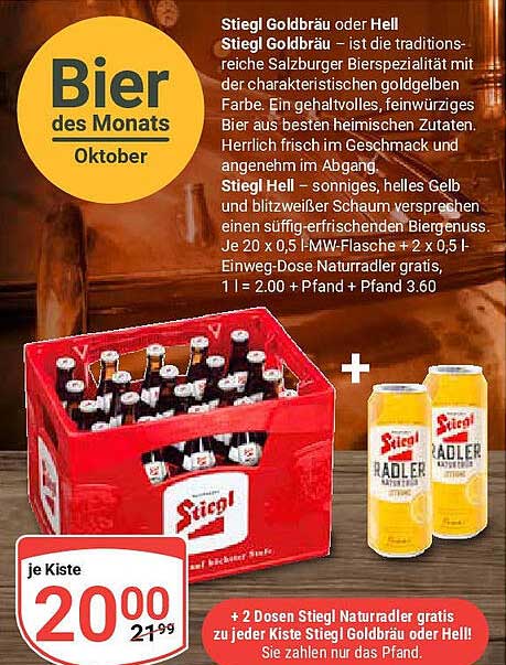 Bier des Monats Oktober Stiegl Goldbräu oder Hell