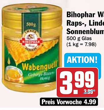 Bihophar Wabenquell Raps-, Linden- Sonnenblumenhonig