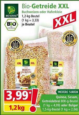 Bio-Getreide XXL  
Buchweizen oder Haferkleie