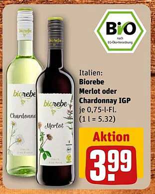 Biorebe Merlot oder Chardonnay IGP