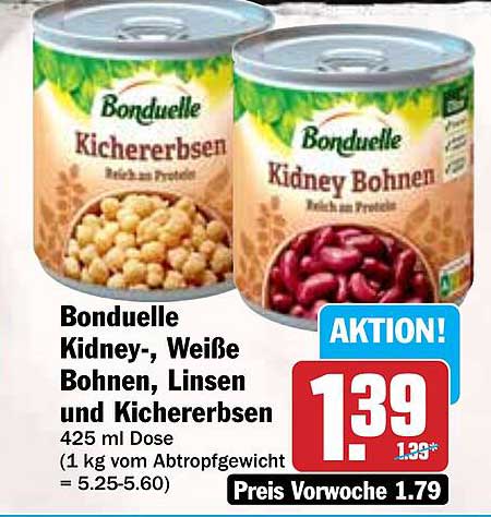 Bonduelle Kidney-, Weiße Bohnen, Linsen und Kichererbsen