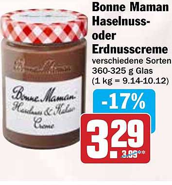 Bonne Maman Haselnuss- oder Erdnusscreme