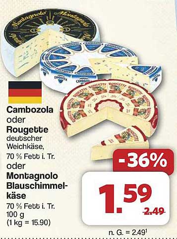 Cambozola oder Rougette deutscher Weichkäse oder Montagnolo Blauschimmelkäse