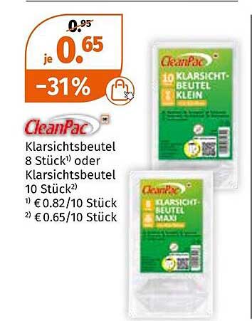 CleanPac Klarsichtbeutel 8 Stück oder Klarsichtbeutel 10 Stück