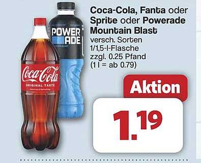 Coca-Cola, Fanta oder Sprite oder Powerade Mountain Blast