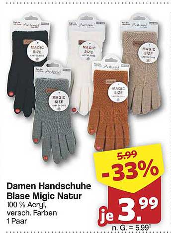 Damen Handschuhe Blase Magic Natur