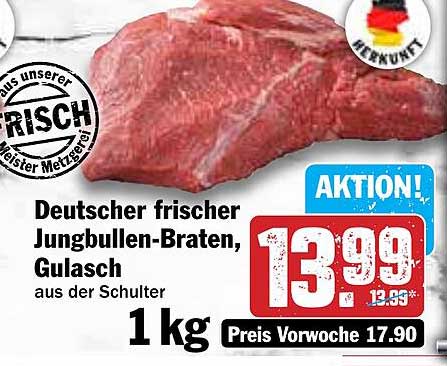 Deutscher frischer Jungbullen-Braten, Gulasch aus der Schulter