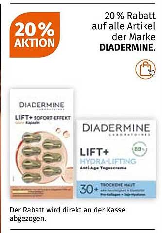 DIADERMINE LIFT+ SOFORT-EFFEKT Kapseln  
DIADERMINE LIFT+ HYDRA-LIFTING Anti-Age Tagescreme