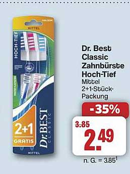 Dr. Best Classic Zahnbürste Hoch-Tief Mittel 2+1-Stück-Packung