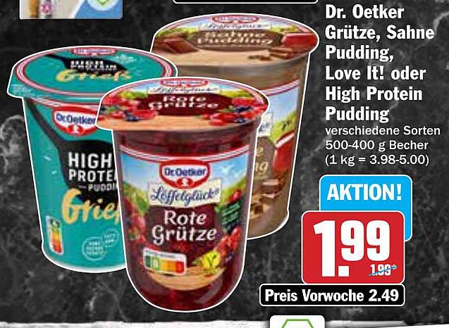 Dr. Oetker Grütze, Sahne Pudding, Love It! oder High Protein Pudding