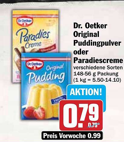 Dr. Oetker Original Puddingpulver oder Paradiescreme