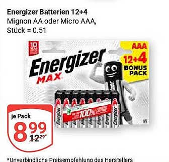 Energizer Batterien 12+4