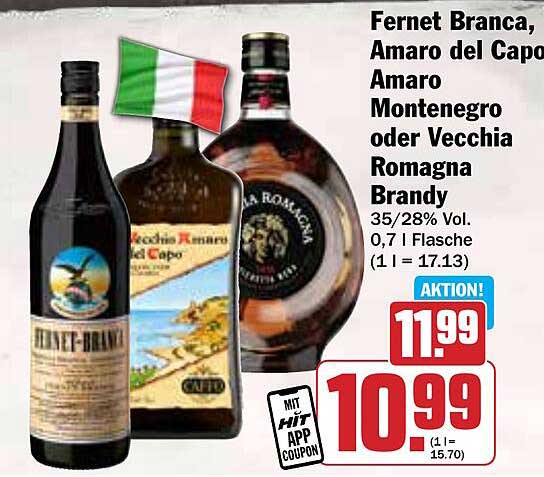 Fernet Branca, Amaro del Capo, Amaro Montenegro oder Vecchia Romagna Brandy