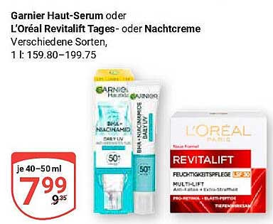 Garnier Haut-Serum oder L'Oréal Revitalift Tages- oder Nachtcreme