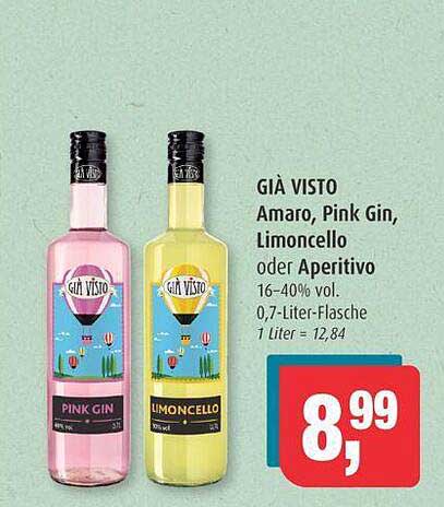 Già Visto Amaro, Pink Gin, Limoncello oder Aperitivo