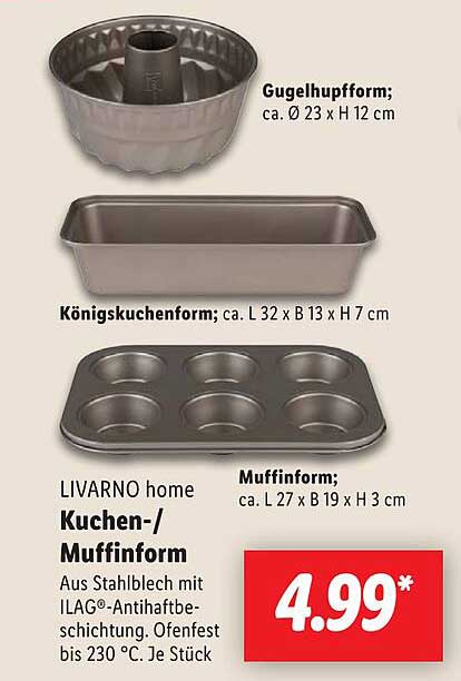 Gugelhupfform  
Königskuchenform  
Muffinform  
LIVARNO home Kuchen-/Muffinform