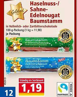 Haselnuss-/Sahne-Edelnougat Baumstamm