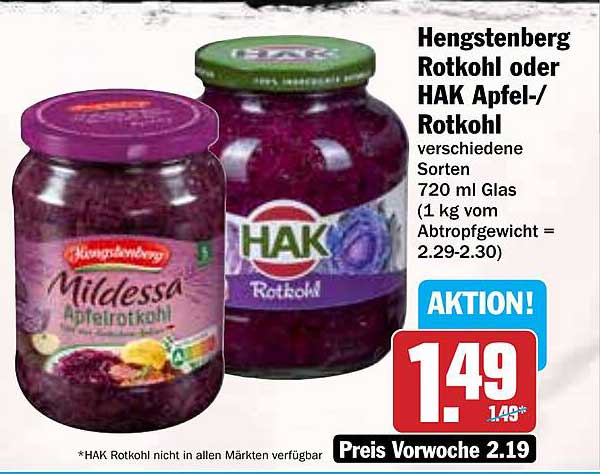 Hengstenberg Rotkohl oder HAK Apfel-/Rotkohl