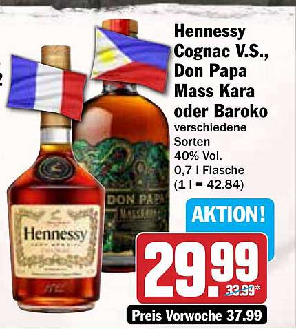 Hennessy Cognac V.S., Don Papa Mass Kara oder Baroko