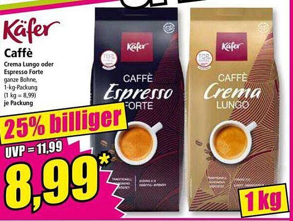 Käfer Caffè Espresso Forte oder Caffè Crema Lungo